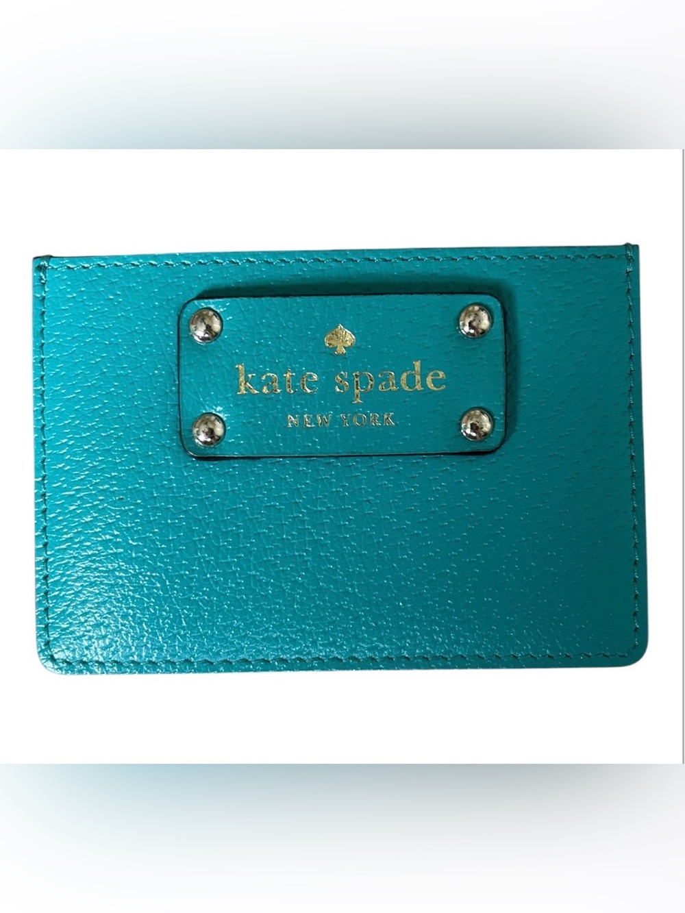 Kate Spade New York Card Case Turquoise Pebbled Leather
